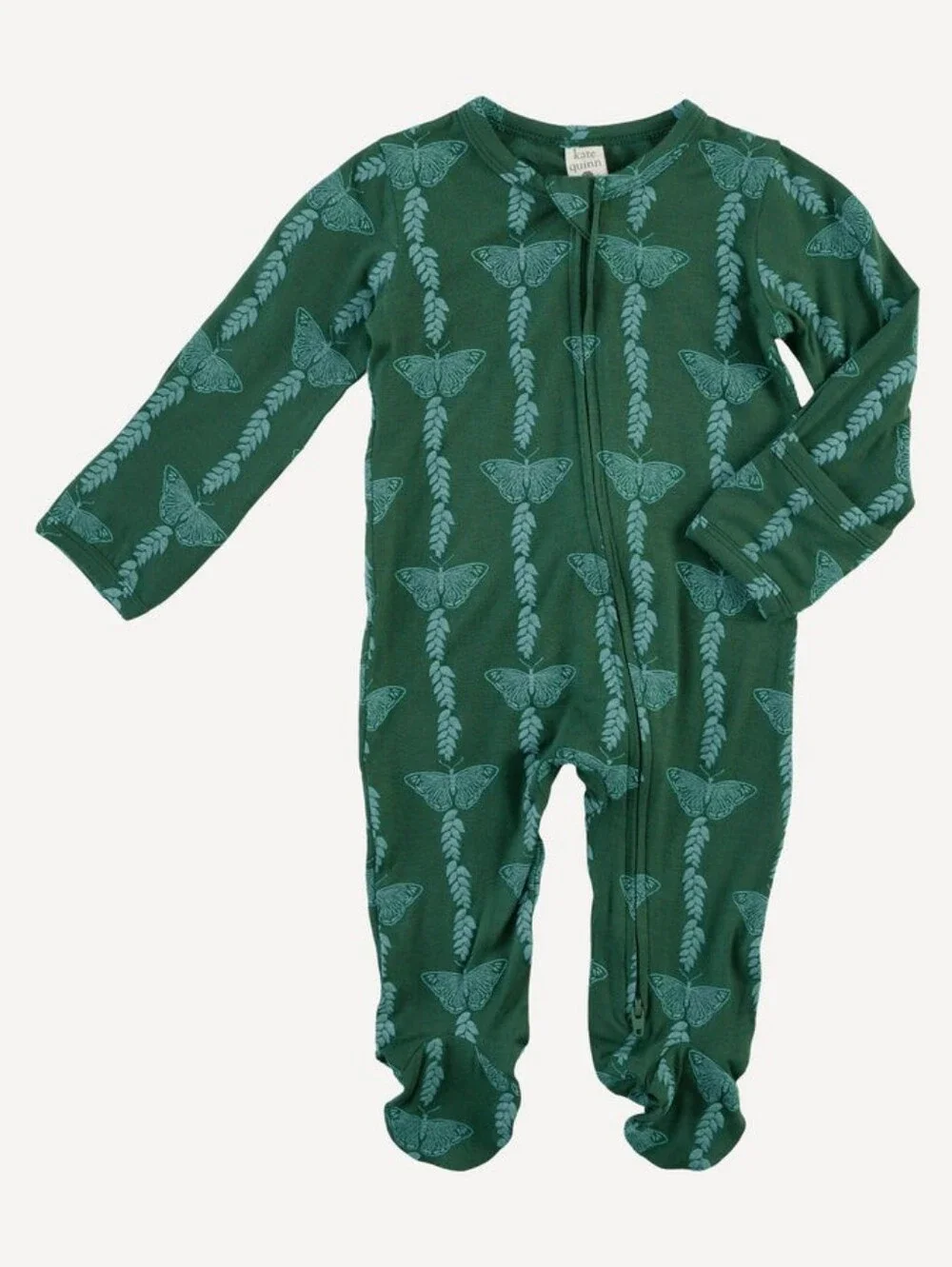 NWT 6-9M Kate Quinn long sleeve two way zipper Juniper Butterfly Vine Bamboo